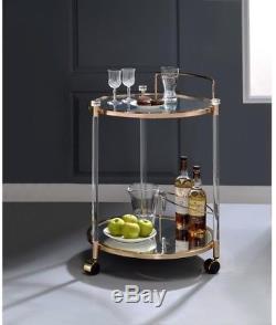 Beautiful Todd Clear Glass Gold Serving Cart Wine Mobile Bar Elegant Vintage