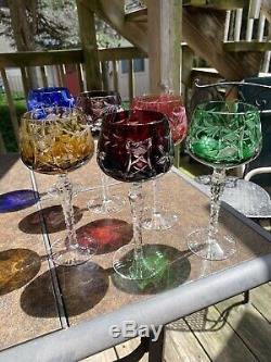 Beautiful Vintage Bohemian Czech Crystal Cut to Clear Wine Goblets (6)
