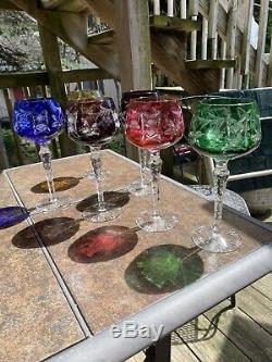 Beautiful Vintage Bohemian Czech Crystal Cut to Clear Wine Goblets (6)