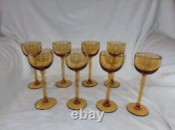 Beautiful Vintage Carlo Moretti Amber Hand Blown Long Stemmed Wine Glasses Set 8