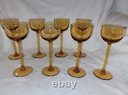 Beautiful Vintage Carlo Moretti Amber Hand Blown Long Stemmed Wine Glasses Set 8