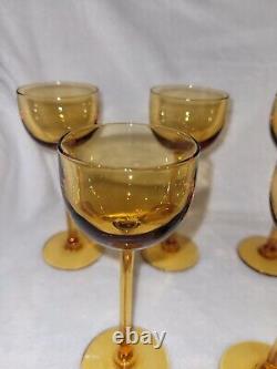 Beautiful Vintage Carlo Moretti Amber Hand Blown Long Stemmed Wine Glasses Set 8