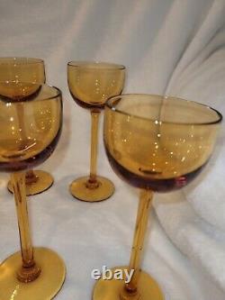 Beautiful Vintage Carlo Moretti Amber Hand Blown Long Stemmed Wine Glasses Set 8