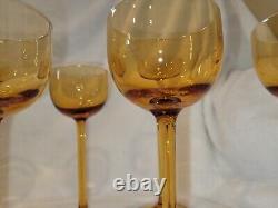 Beautiful Vintage Carlo Moretti Amber Hand Blown Long Stemmed Wine Glasses Set 8