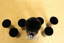 Beautiful Vintage Egermann Bohemian Glass Black Wine Decanter and 6 Glasses Set