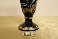 Beautiful Vintage Egermann Bohemian Glass Black Wine Decanter and 6 Glasses Set