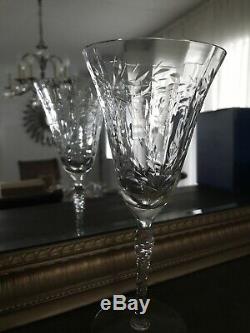 Beautiful Vintage Etched Clear Semi Crystal Wine Glasses Set of 7