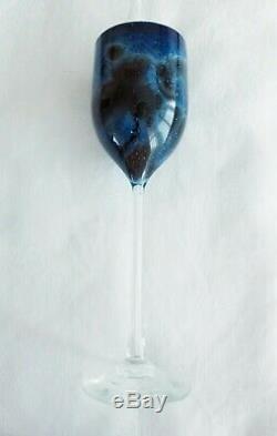 Beautiful Vintage Josh Simpson Deep Blue Wine Glass Signed 1979 Art Glass