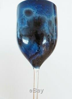 Beautiful Vintage Josh Simpson Deep Blue Wine Glass Signed 1979 Art Glass