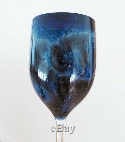 Beautiful Vintage Josh Simpson Deep Blue Wine Glass Signed 1979 Art Glass