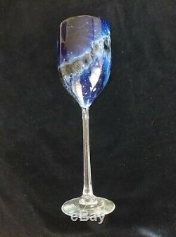 Beautiful Vintage Josh Simpson Deep Blue Wine Glass Signed 1979 Art Glass