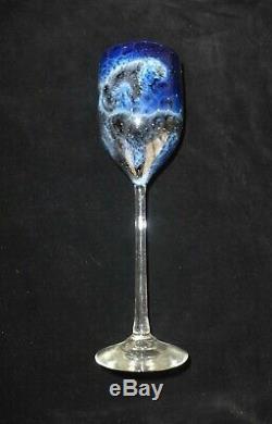 Beautiful Vintage Josh Simpson Deep Blue Wine Glass Signed 1979 Art Glass