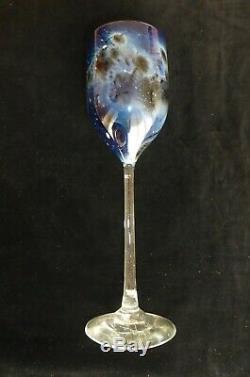 Beautiful Vintage Josh Simpson Deep Blue Wine Glass Signed 1979 Art Glass