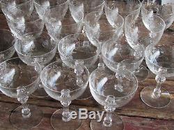 Beautiful Vtg Set Of 17 Etched Cut Crystal Wine-champagne-water Goblets-glasses