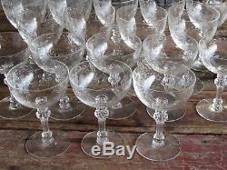 Beautiful Vtg Set Of 17 Etched Cut Crystal Wine-champagne-water Goblets-glasses