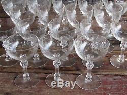 Beautiful Vtg Set Of 17 Etched Cut Crystal Wine-champagne-water Goblets-glasses
