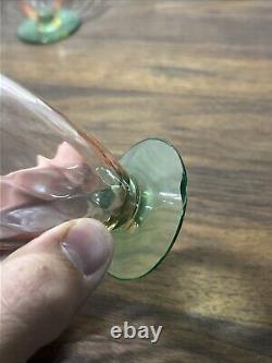 Beautiful Vtg Set Of 8 Pink & Green Watermelon 2-3/4 Shot/Liquor Glasses Glows