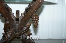 Black Forest Wood Carved With Leaved & Grapes Side Lamp End Wine Table Glass Top
