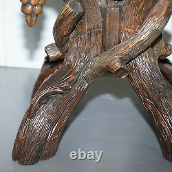 Black Forest Wood Carved With Leaved & Grapes Side Lamp End Wine Table Glass Top