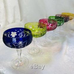 Bleikristall Cut To Clear Vintage Wine or Sherbet Crystal Stems Multi Color AJKA