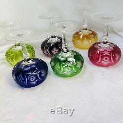 Bleikristall Cut To Clear Vintage Wine or Sherbet Crystal Stems Multi Color AJKA