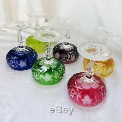 Bleikristall Cut To Clear Vintage Wine or Sherbet Crystal Stems Multi Color AJKA