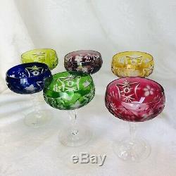 Bleikristall Cut To Clear Vintage Wine or Sherbet Crystal Stems Multi Color AJKA