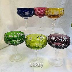 Bleikristall Cut To Clear Vintage Wine or Sherbet Crystal Stems Multi Color AJKA