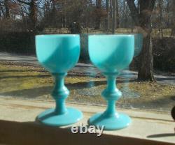 Blue Opaline Glass Portieux Vallerysthal Rare Labeled 3 1/2cordial Wine Glasses