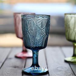 Blue Wine Glasses Set of 6 Colored Glass Water Goblets Vintage 11 Ounces Stemmed