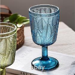 Blue Wine Glasses Set of 6 Colored Glass Water Goblets Vintage 11 Ounces Stemmed