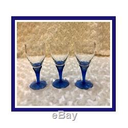 Bohemia Czech Republic Vintage Crystal WithBlue Decanter & 6 Wine/Shot Glasses