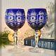 Bohemian Cobalt Blue Cut to Clear Wine Glasses Vintage Blue Wine Goblets 2