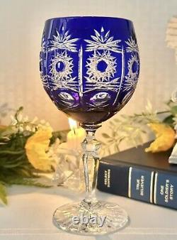Bohemian Cobalt Blue Cut to Clear Wine Glasses Vintage Blue Wine Goblets 2