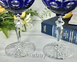 Bohemian Cobalt Blue Cut to Clear Wine Glasses Vintage Blue Wine Goblets 2