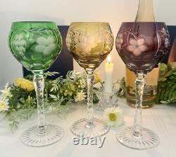 Bohemian Colored Wine Glasses Cut to Clear Vintage Wine Goblets Multicolored 6