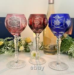 Bohemian Colored Wine Glasses Cut to Clear Vintage Wine Goblets Multicolored 6