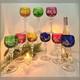 Bohemian Colored Wine Glasses Vintage Cut to Clear Mixed Colored Glasses 9 pc