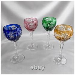 Bohemian Cut to Clear 4 colors Crystal Wine Hocks Glasses 8.25in