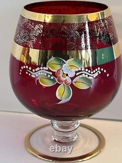Bohemian Czech? 24K Gold Cranberry Ruby Red Brandy/Wine Glasses (5) MCM Vintage