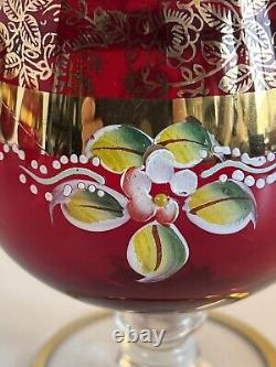 Bohemian Czech? 24K Gold Cranberry Ruby Red Brandy/Wine Glasses (5) MCM Vintage