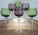 Bohemian Czech 6 Pc. Vintage Cut to Clear Crystal Amethyst & Green Wine Glasses
