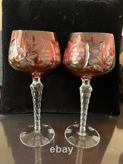 Bohemian/Czech Set of 8 Cut Crystal Wine Hocks Glasses 4 Various Colors Vintage