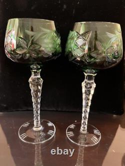 Bohemian/Czech Set of 8 Cut Crystal Wine Hocks Glasses 4 Various Colors Vintage
