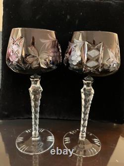 Bohemian/Czech Set of 8 Cut Crystal Wine Hocks Glasses 4 Various Colors Vintage
