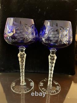 Bohemian/Czech Set of 8 Cut Crystal Wine Hocks Glasses 4 Various Colors Vintage