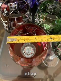 Bohemian/Czech Set of 8 Cut Crystal Wine Hocks Glasses 4 Various Colors Vintage