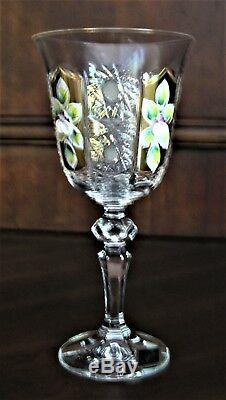 Bohemian Czech Vintage Gold Crystal Wine Glass 220 ml set 6 Hand Cut Queen Lace