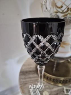 Bohemian Ebony Cut To Clear Wine Glasses 7 oz. / Lead Crystal Set Of 3