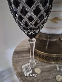 Bohemian Ebony Cut To Clear Wine Glasses 7 oz. / Lead Crystal Set Of 3